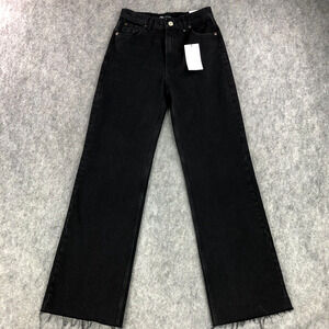 NEW Zara Womens Jeans Size 6 Black Wide Leg High Rise Inseam 33" 100% Cotton